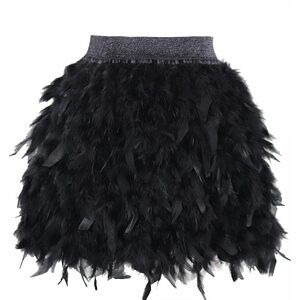 8080 Natural Feather Skirt Mid Waist Mini A-line Feathered Skirts